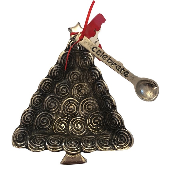 Mudpie Silver Swirl Christmas Tree Serving Dish & Spoon - Picture 2 of 8
